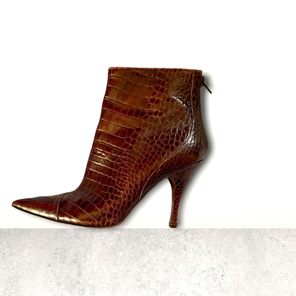 Via Spiga Leather Croc Booties